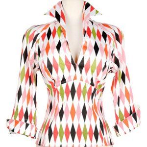 Pinup Couture White Harlequin Lauren Top SMALL